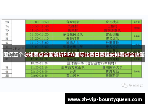 围绕五个必知要点全面解析FIFA国际比赛日赛程安排看点全攻略
